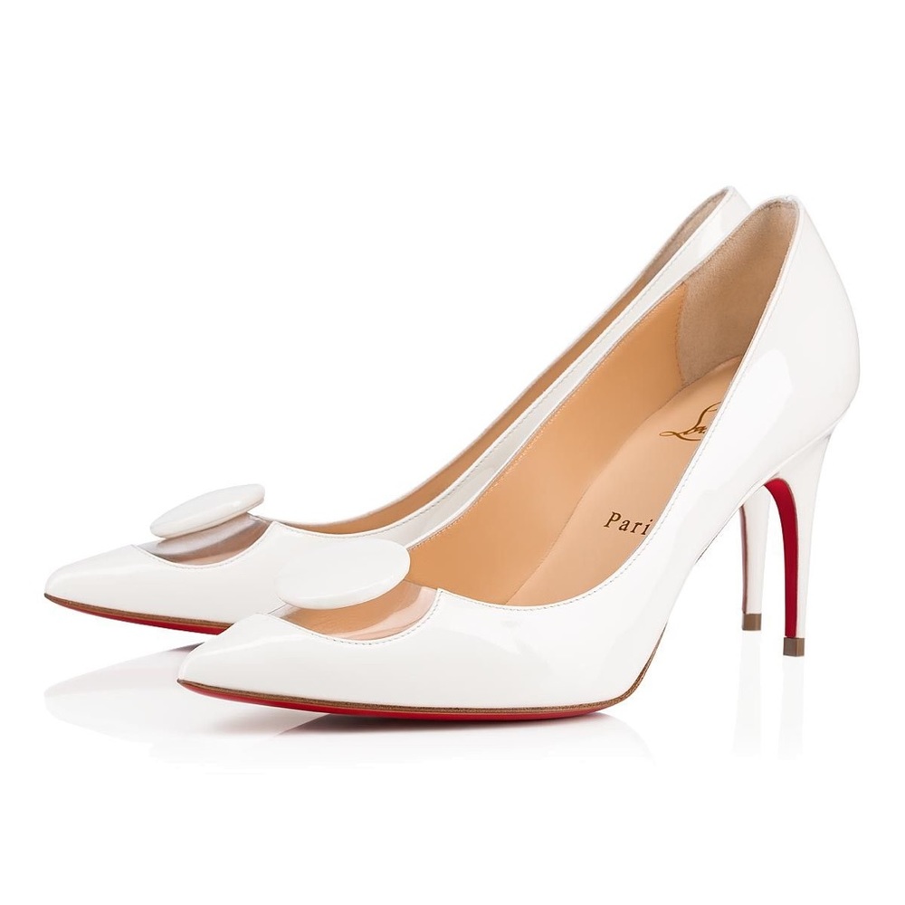 Christian Louboutin White Moon 85 patent/PVC Modern Bridal/Work/Wedding Heels